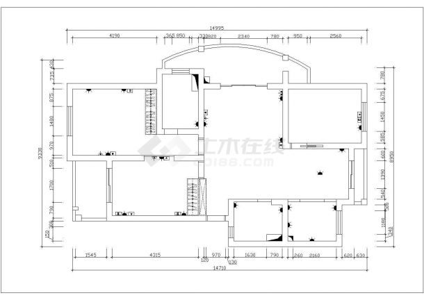 长15米 宽9米 3室2厅家居装修施工图【平面图 室内立面图】CAD图纸-图一