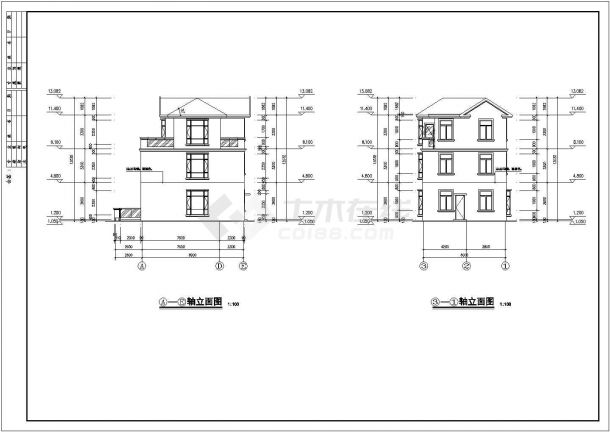 310平米三层框混结构单体别墅平立剖面设计CAD图纸（含车库层）-图一
