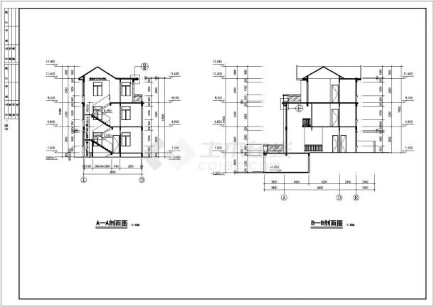 310平米三层框混结构单体别墅平立剖面设计CAD图纸（含车库层）-图二