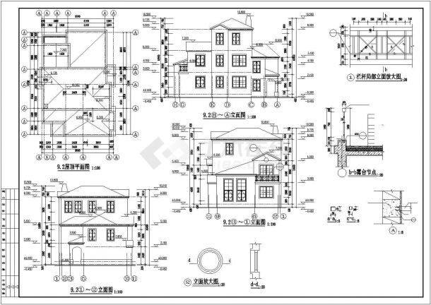 290平米左右3层框混结构独栋别墅全套建筑设计CAD图纸（三套方案）-图二