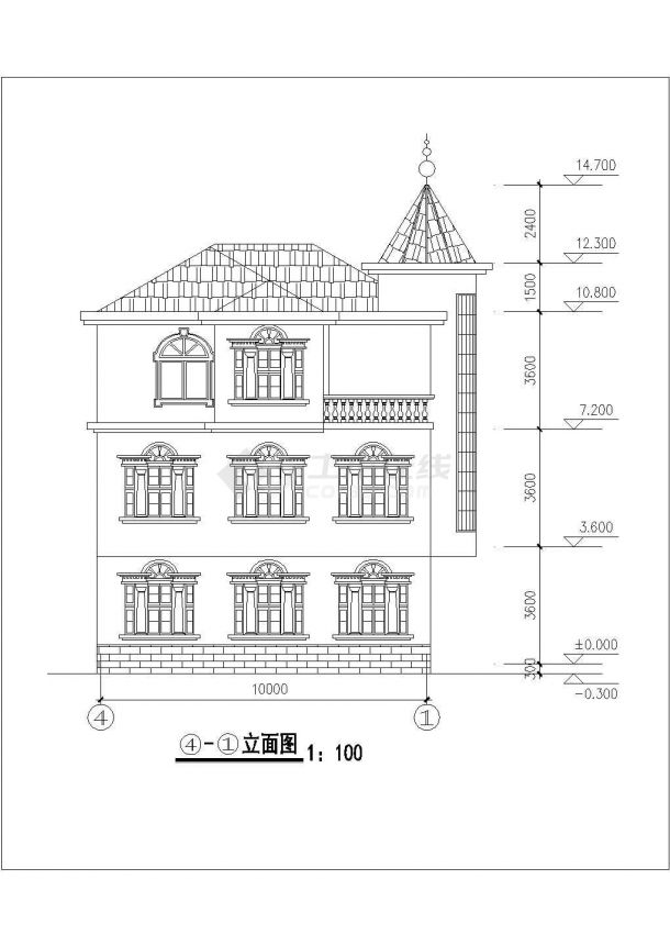 汉中市平阳村335平米3层砖混结构乡村别墅建筑设计CAD图纸-图一