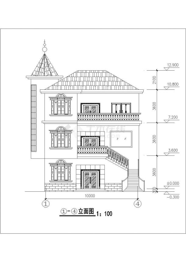 汉中市平阳村335平米3层砖混结构乡村别墅建筑设计CAD图纸-图二