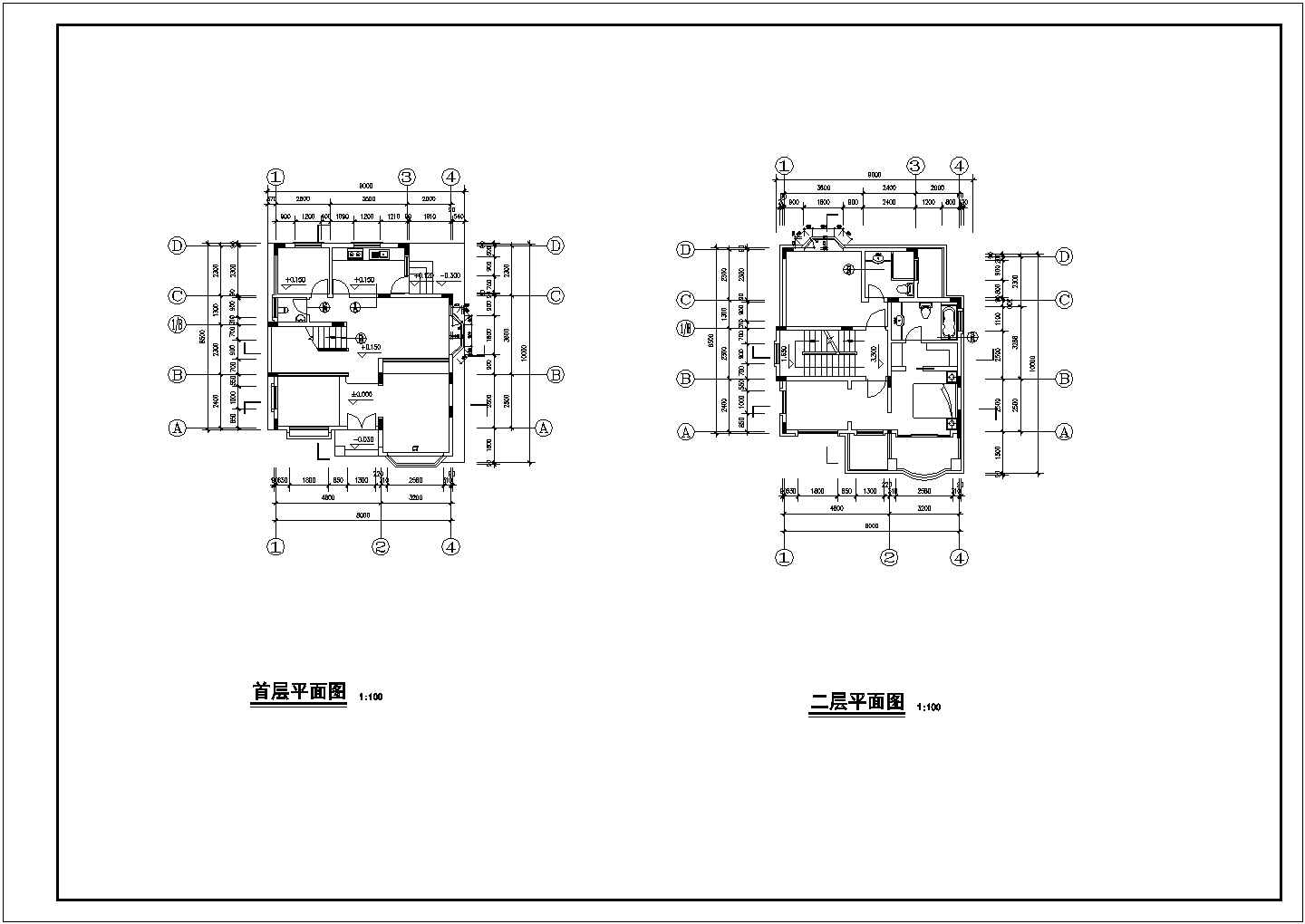 佛山市前洋村300平米3层框混结构单体别墅平立剖面设计CAD图纸