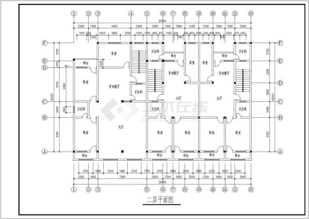 某多层框架结构商住楼设计cad 平面施工图-图二