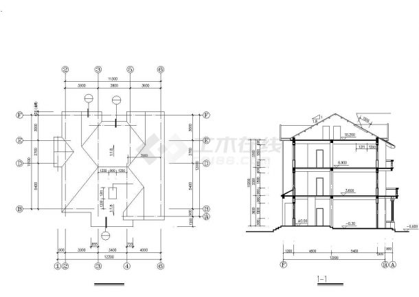 405平米3层砖混结构单体别墅平立剖面设计CAD图纸（含阁楼层）-图二