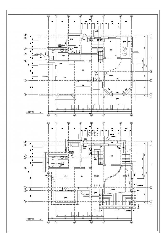 二层独栋私人别墅建筑全套施工cad图纸，含效果图_图1