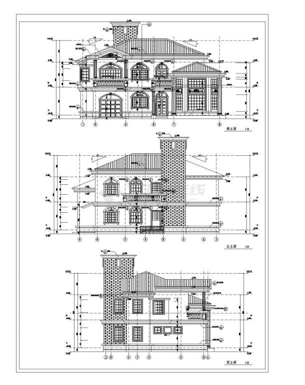 二层独栋私人别墅建筑全套施工cad图纸，含效果图-图二