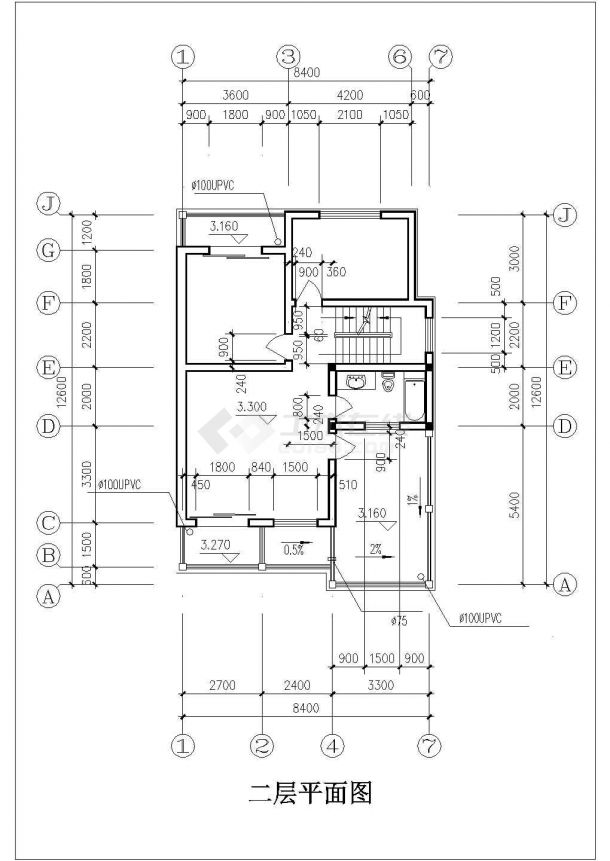 滁州某现代化村镇246平米3层砖混结构单体别墅平立剖面设计CAD图纸-图二
