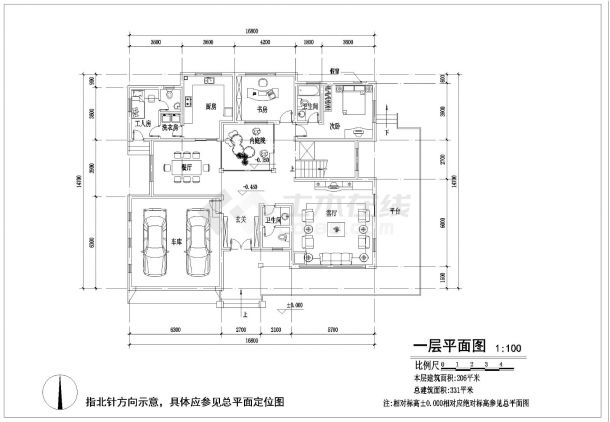 331平方米两层独栋别墅建筑全套施工cad图纸，含效果图-图一