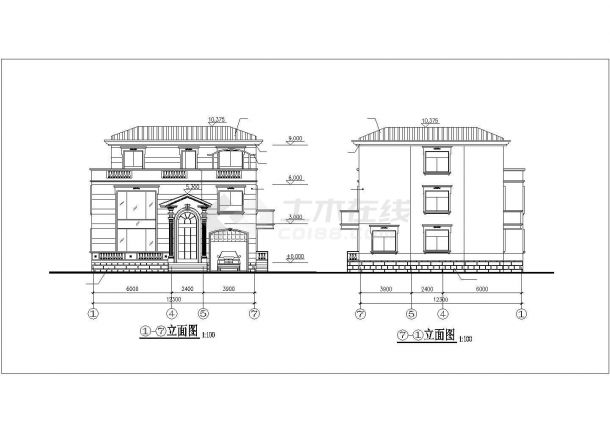 贵阳市某现代化村镇290平米3层框架结构单体别墅平立剖面设计CAD图纸-图一