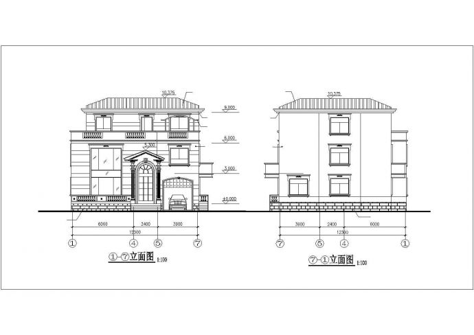 贵阳市某现代化村镇290平米3层框架结构单体别墅平立剖面设计CAD图纸_图1