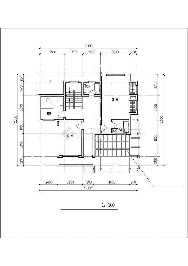 烟台市平安新村280平米3层框混结构新村别墅平立剖面设计CAD图纸-图二