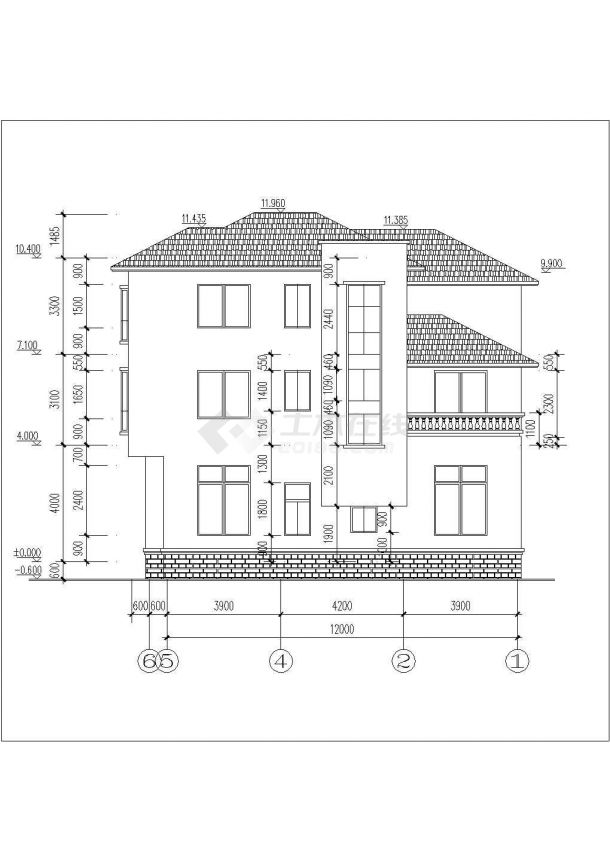荆州市新富村320平米3层砖混结构单体别墅平立剖面设计CAD图纸-图一