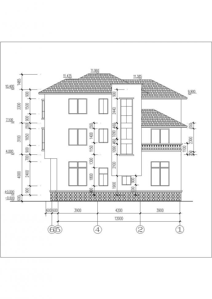 荆州市新富村320平米3层砖混结构单体别墅平立剖面设计CAD图纸_图1
