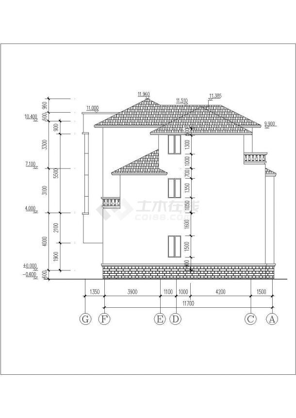 荆州市新富村320平米3层砖混结构单体别墅平立剖面设计CAD图纸-图二