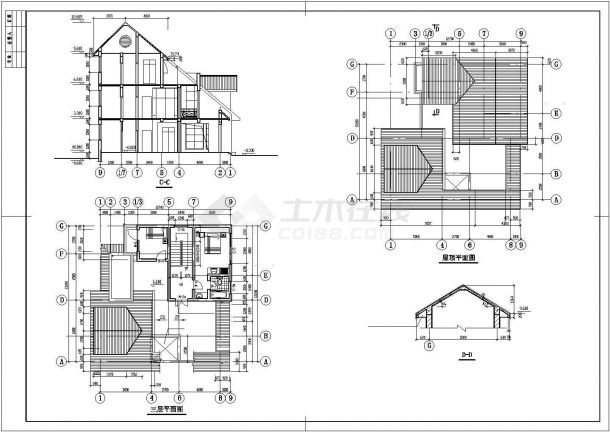 襄樊市某小区280平米三层混合结构单体别墅建筑设计CAD图纸-图一