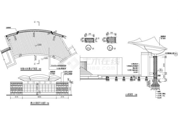 某地区室外舞台景观建筑设计CAD参考图-图二