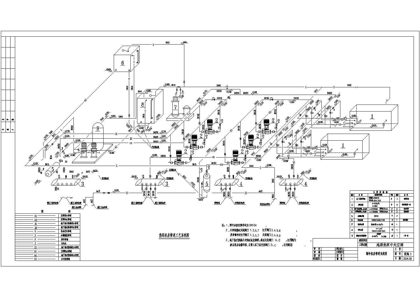 热泵机房管道工艺系统设计cad施工图