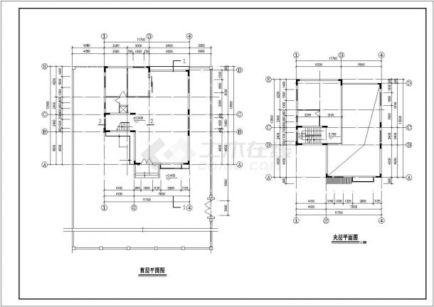 430平米三层框混结构单体别墅平立剖面设计CAD图纸（含夹层）-图二