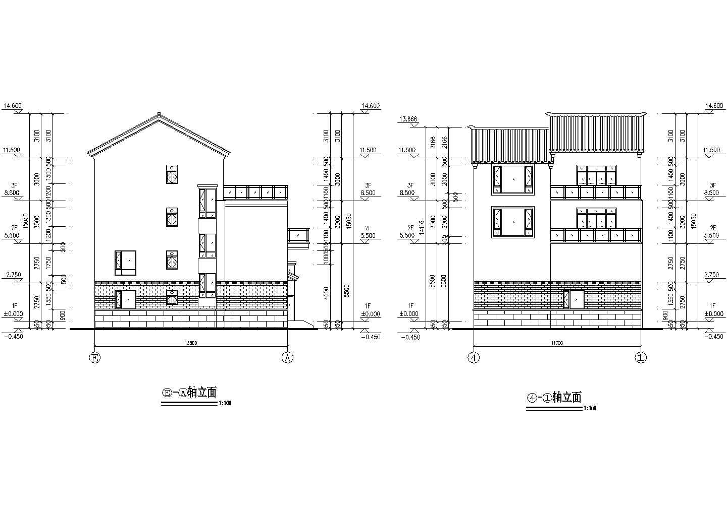 430平米三层框混结构单体别墅平立剖面设计CAD图纸（含夹层）