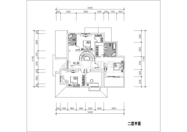 莱芜市某现代化村镇315平米3层砖混独栋别墅平面设计CAD图纸-图二