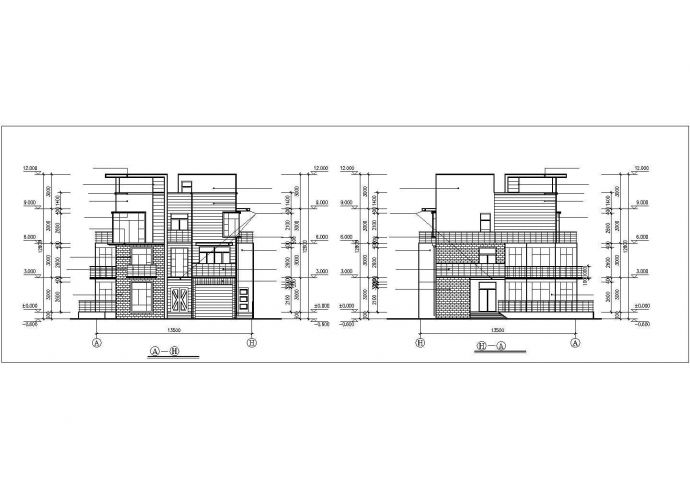 湖州市某村镇346平米三层框混结构单体别墅平立剖面设计CAD图纸_图1