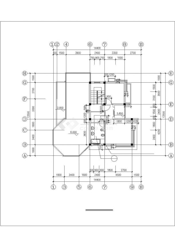 湖州市某村镇346平米三层框混结构单体别墅平立剖面设计CAD图纸-图二