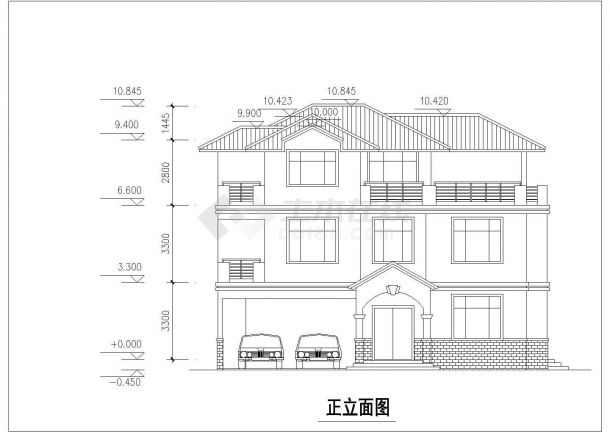 武汉市芙蓉新村370平米3层框混结构独栋别墅平立剖面设计CAD图纸-图一