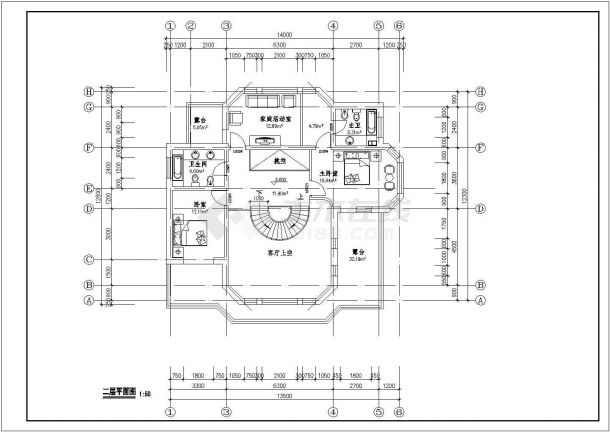 西安市金花村310平米3层砖混别墅平立剖面设计CAD图纸（含地下室）-图一