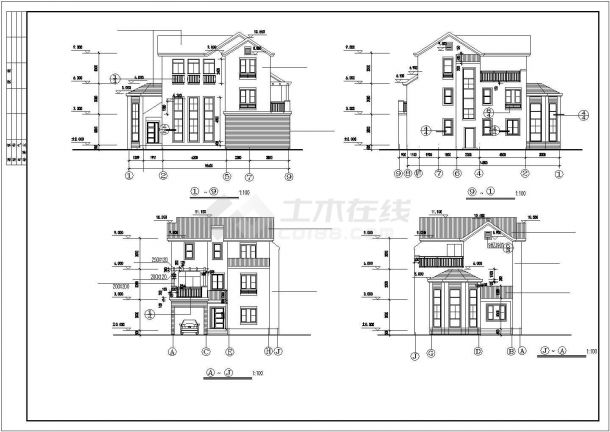 桂林市蓝洲湾小区290平米3层砖混结构单体别墅建筑设计CAD图纸-图二