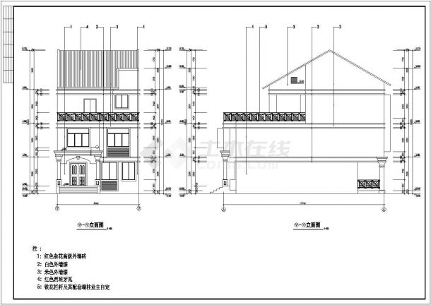 占地116平米3层砖混结构单体别墅平立剖面设计CAD图纸-图二