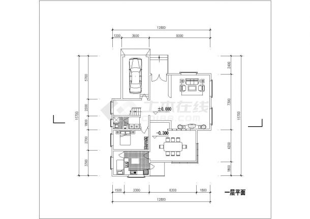 绍兴市某村镇361平米砖混结构单体别墅平立剖面设计CAD图纸-图一