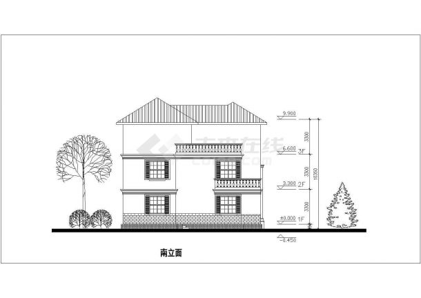绍兴市某村镇361平米砖混结构单体别墅平立剖面设计CAD图纸-图二