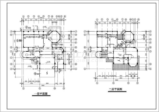 345平米左右五层混合结构单体别墅平立面设计CAD图纸-图二
