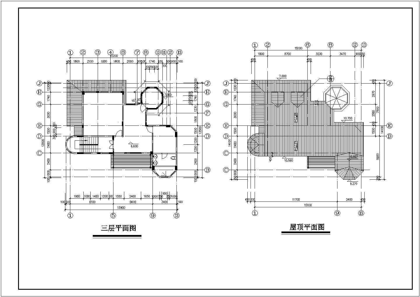 345平米左右五层混合结构单体别墅平立面设计CAD图纸