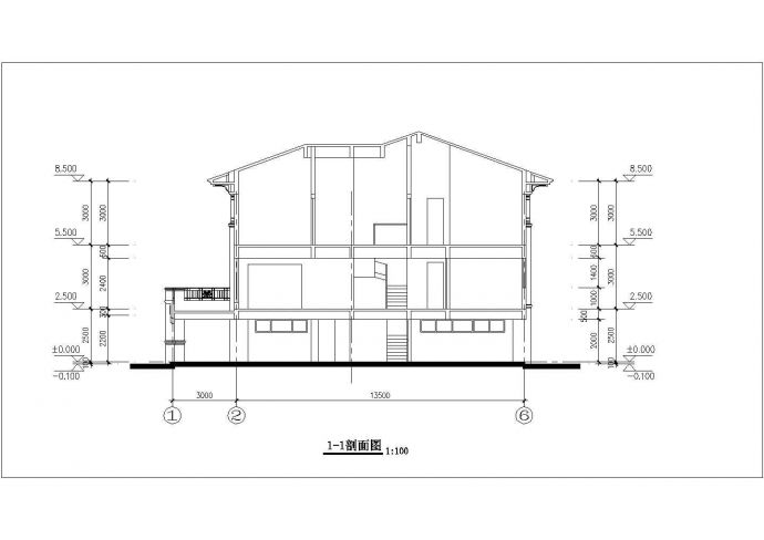350平米三层框架结构单体别墅平立剖面设计CAD图纸（含总平面图）_图1