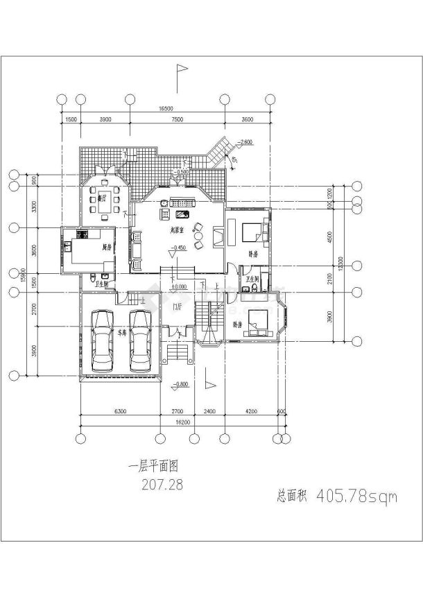 坡地独栋别墅建筑设计方案施工图附效果图-图二