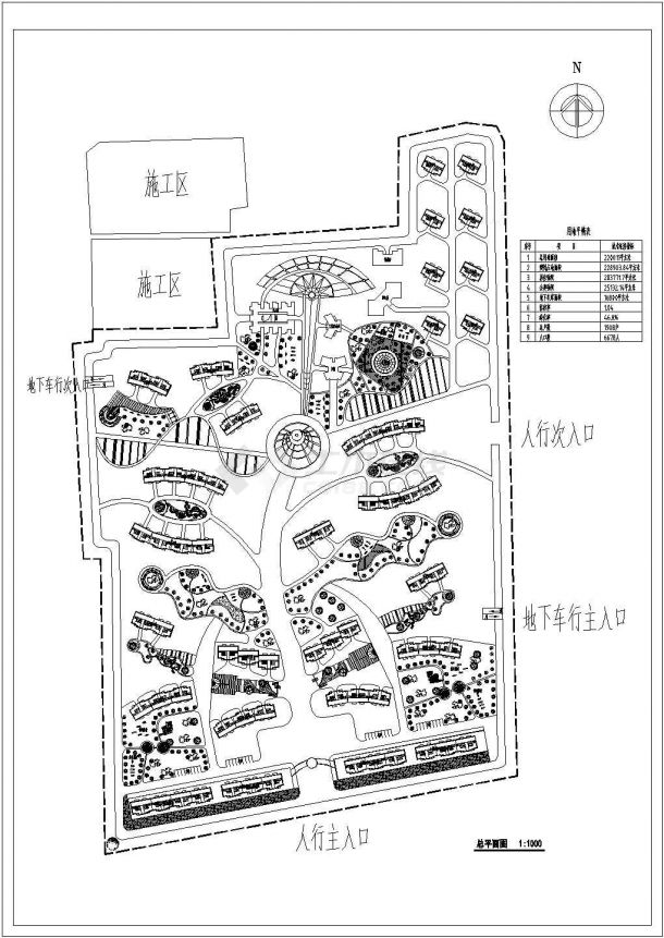 某多层居民小区（总用地面积220011平方米）规划设计cad总平面施工图（含经济技术指标）-图一
