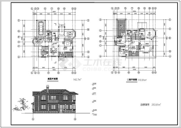 两层现代风格别墅建筑CAD设计施工图纸-图二