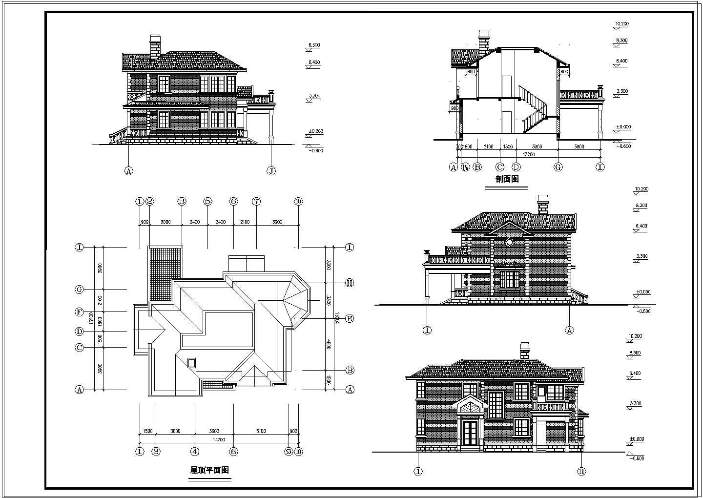 两层现代风格别墅建筑CAD设计施工图纸