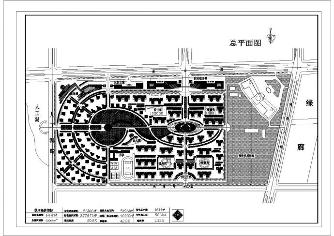 某多层住宅小区（总用地面积249465平方米）规划设计cad总平面施工图（含技术经济指标）_图1