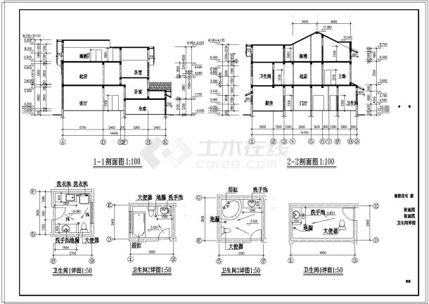 中西独院别墅建筑CAD设计施工图纸-图二