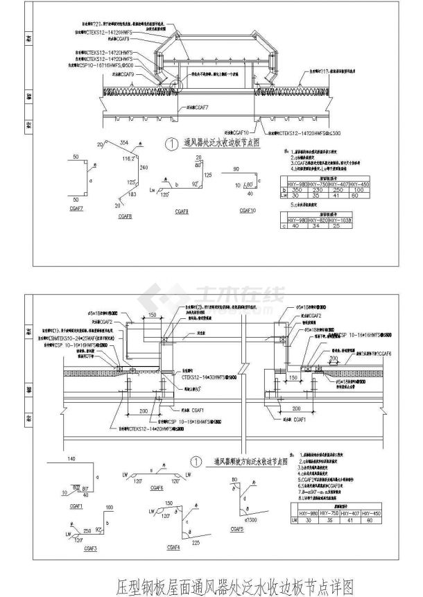 压型钢板屋面通风器处泛水收边板节点cad详图-图二