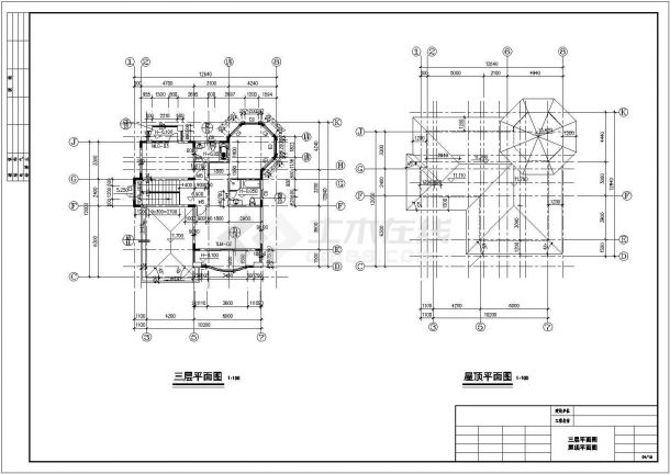 兰州市某小区360平米三层砖混结构高档别墅建筑设计CAD图纸-图一