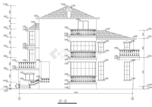 315平米3层砖混结构单体别墅建筑设计CAD图纸（含地下室层）-图二