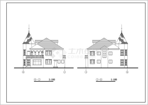 滁州市某现代化小区345平米三层框混结构豪华别墅建筑设计CAD图纸-图一