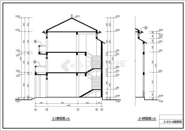 常州云锦新城小区400平米3层框混单体别墅建筑设计CAD图纸-图二