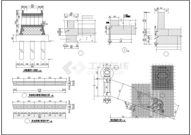 长沙市天心区某公园内部古典三孔桥建筑设计CAD图纸-图二