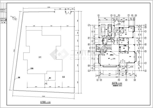太原市龙馨家园小区430平米3层框混别墅建筑设计CAD图纸（含阁楼）-图二