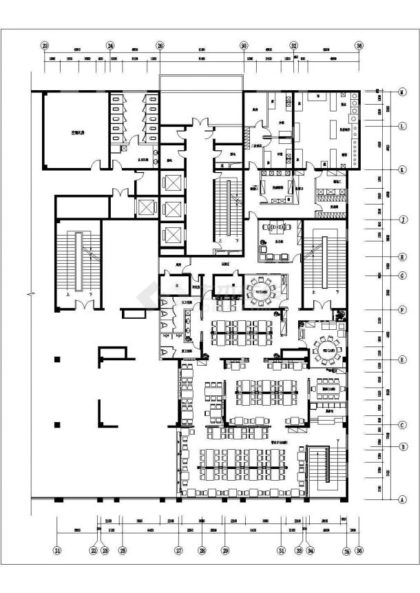 西安某餐厅室内装修设计cad 平面施工图-图二